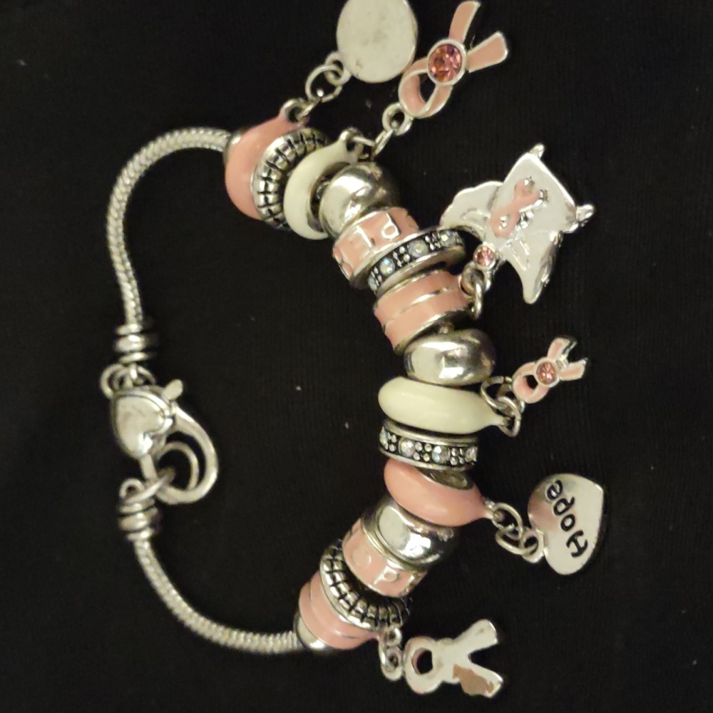 BREAST CANCER AWARENESS ENAMELED CHARM BRACELET